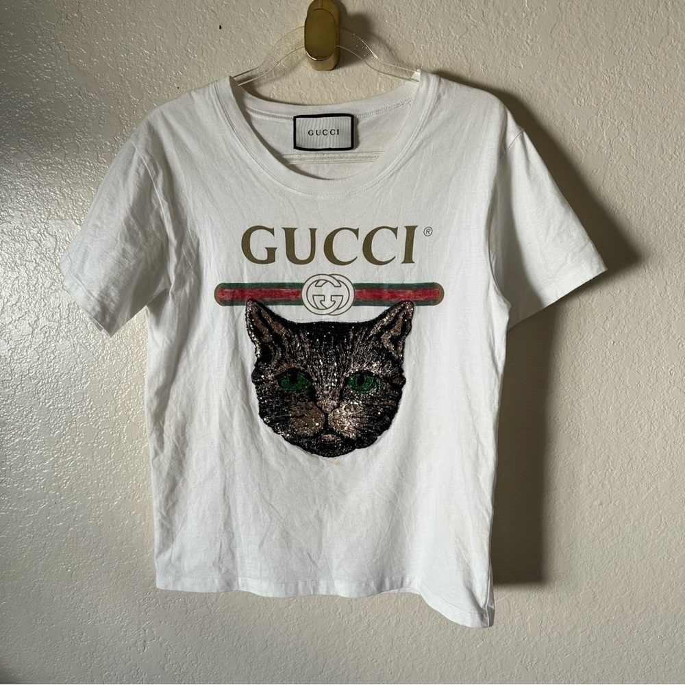 Authentic Gucci LOGO T-SHIRT WITH MYSTIC CAT IN WHITE size XS - Picture 2 of 10
